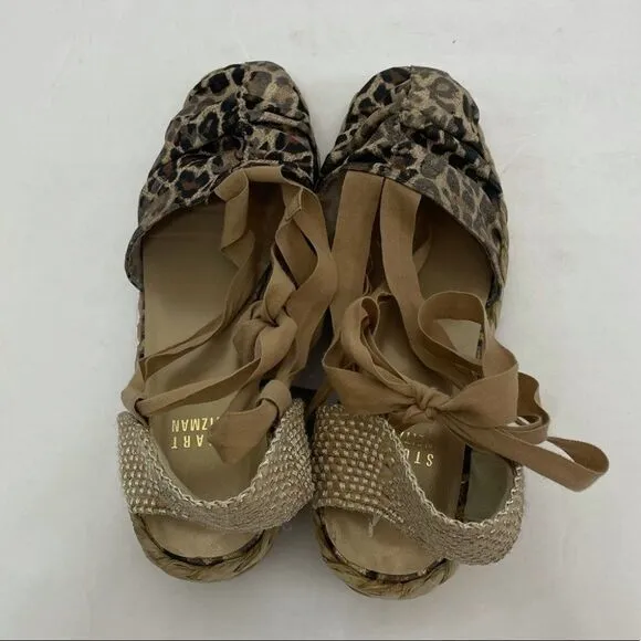 New Stuart Weitzman Leopard Print Lace Up Espadrilles