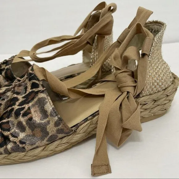 New Stuart Weitzman Leopard Print Lace Up Espadrilles