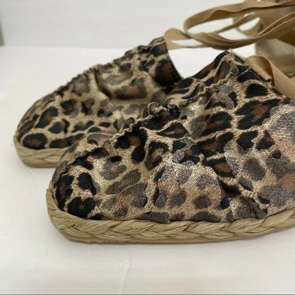 New Stuart Weitzman Leopard Print Lace Up Espadrilles