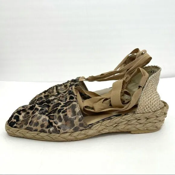 New Stuart Weitzman Leopard Print Lace Up Espadrilles