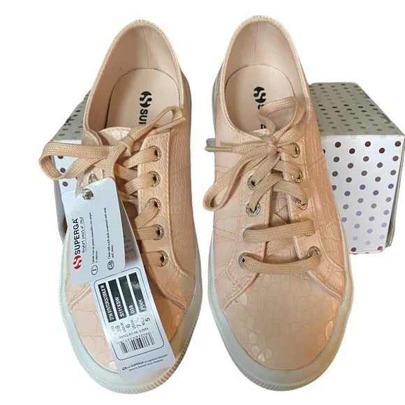NEW Superga Pink Crocodile Textured Platform Sneakers NWT