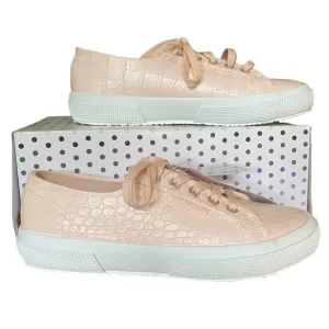 NEW Superga Pink Crocodile Textured Platform Sneakers NWT