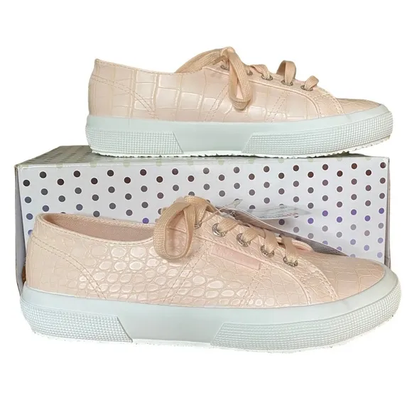 NEW Superga Pink Crocodile Textured Platform Sneakers NWT