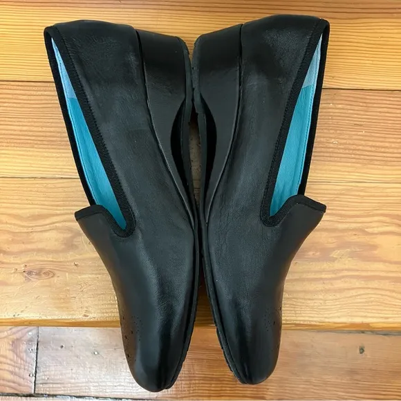 New Thierry Rabotin Ziggy Wedge Loafer Black Leather Handcrafted Italy 39.5, 9