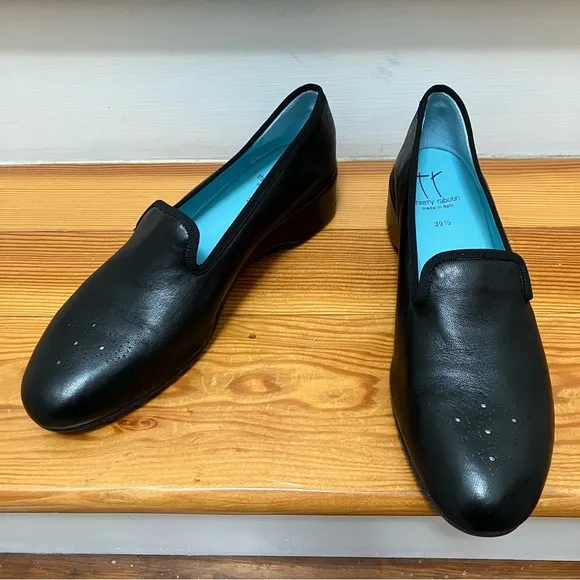 New Thierry Rabotin Ziggy Wedge Loafer Black Leather Handcrafted Italy 39.5, 9