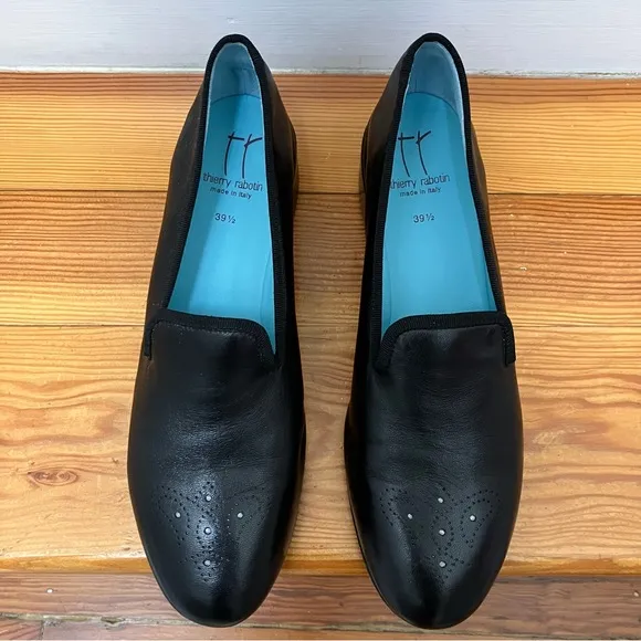 New Thierry Rabotin Ziggy Wedge Loafer Black Leather Handcrafted Italy 39.5, 9