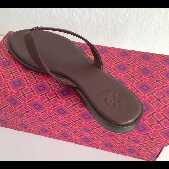 New Tory Burch Benton Thong Logo Sandals Leather