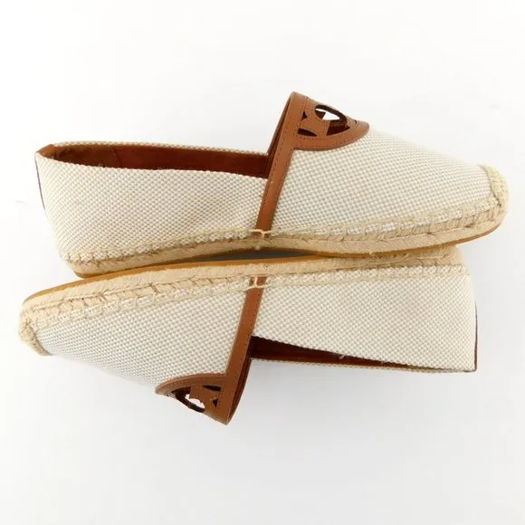 New TORY BURCH Natural Tan Logo Espadrilles 8.5