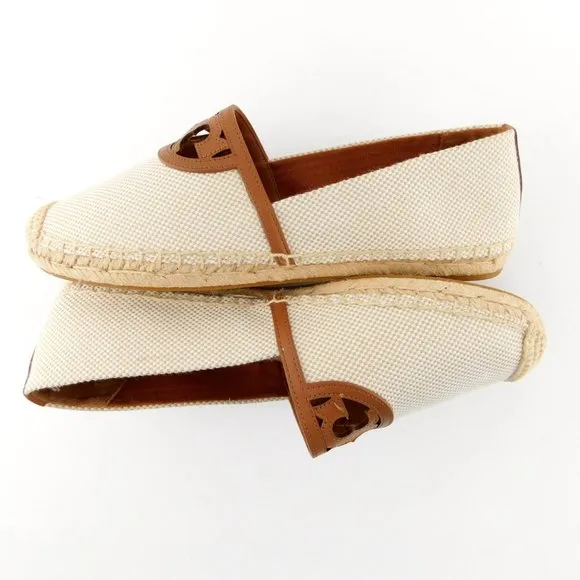 New TORY BURCH Natural Tan Logo Espadrilles 8.5