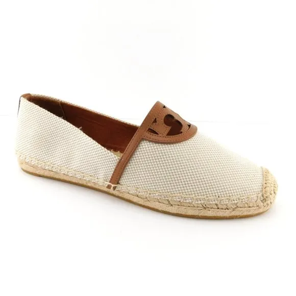 New TORY BURCH Natural Tan Logo Espadrilles 8.5