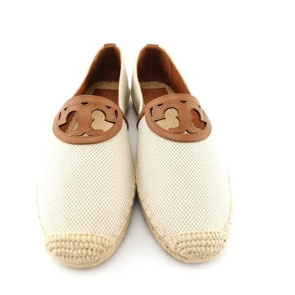 New TORY BURCH Natural Tan Logo Espadrilles 9.5