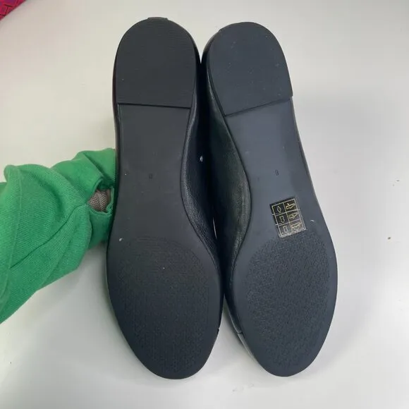 New Tory Burch Womens Perfect Black Nappa Leather Everly Ballet Flats US Size 8