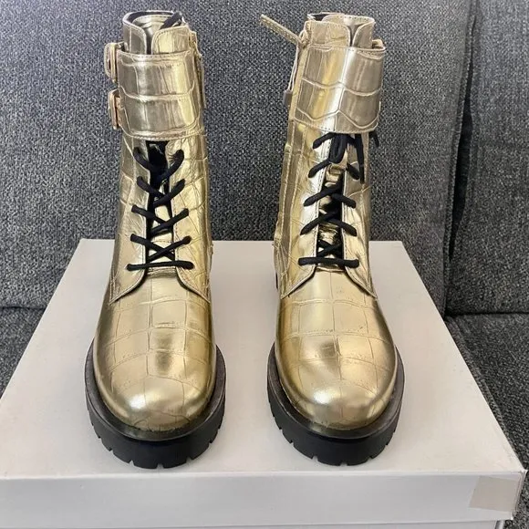 New TWIN-SET MILANO Gold Combat Boots Size 37 EU