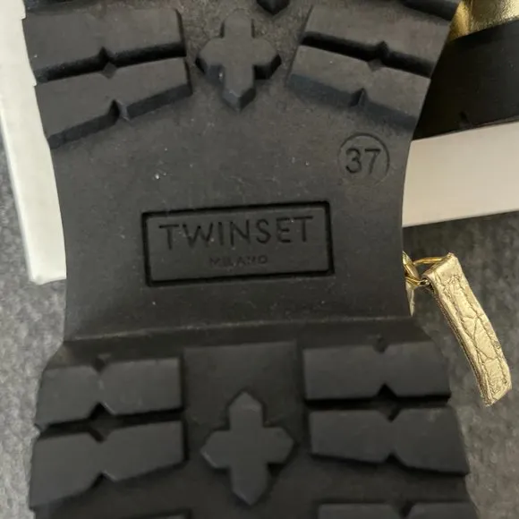 New TWIN-SET MILANO Gold Combat Boots Size 37 EU