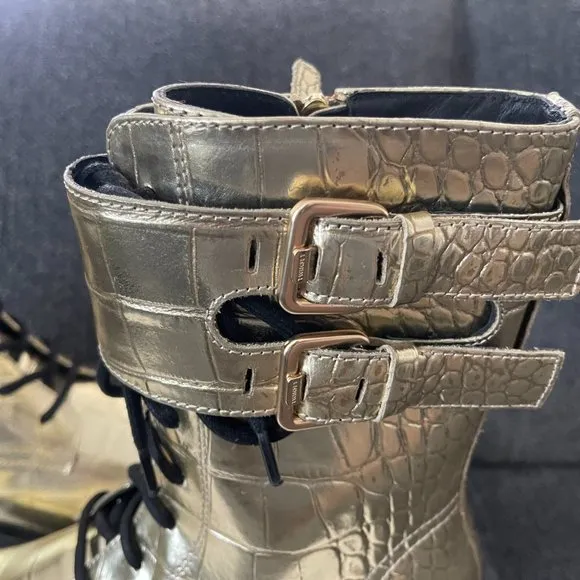 New TWIN-SET MILANO Gold Combat Boots Size 37 EU