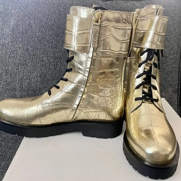 New TWIN-SET MILANO Gold Combat Boots Size 37 EU