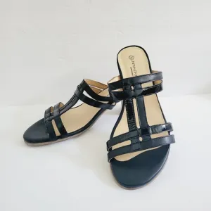 NEW Unity In Diversity Black Leather Heeled Slip-on  Sandals Size 9