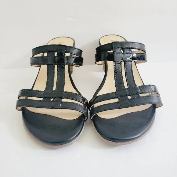 NEW Unity In Diversity Black Leather Heeled Slip-on  Sandals Size 9