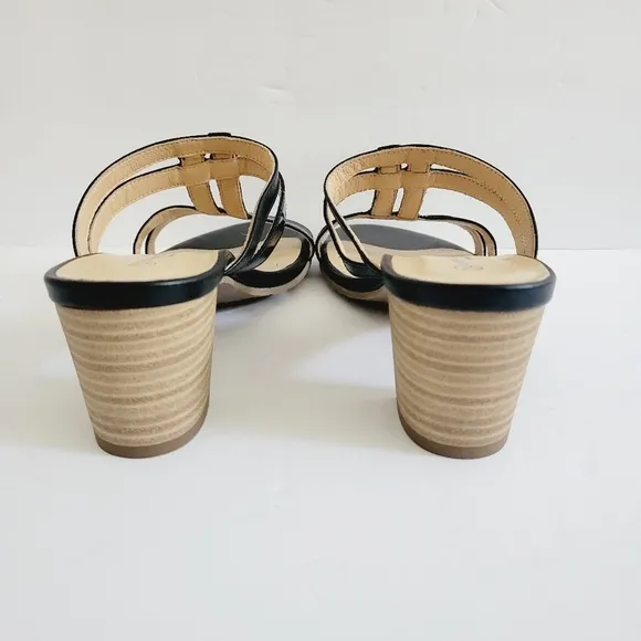 NEW Unity In Diversity Black Leather Heeled Slip-on  Sandals Size 9