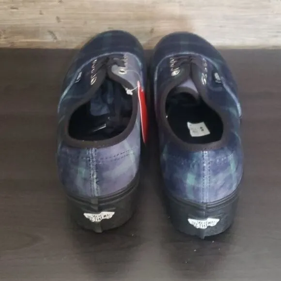 New Vans Authentic Stacked Velvet Plaid Platform Blue Black Sneakers