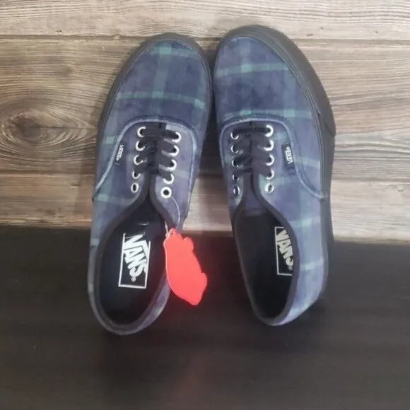 New Vans Authentic Stacked Velvet Plaid Platform Blue Black Sneakers