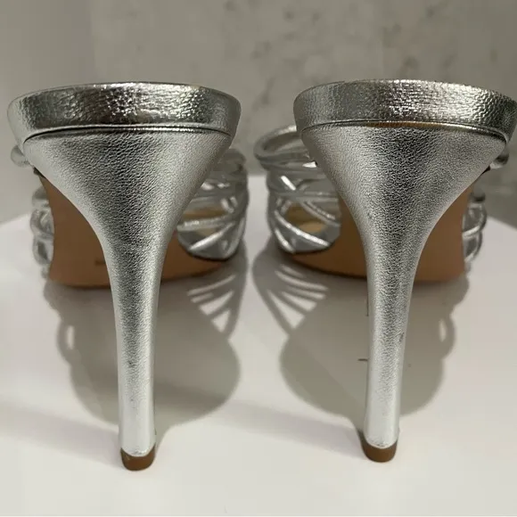 New! Veronica Beard Avita Women'sStrappy Leather Sandals Silver Heels Sz 7 $395