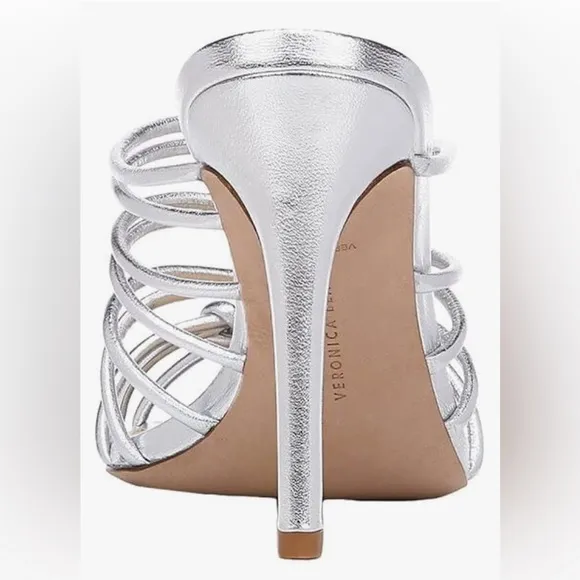 New! Veronica Beard Avita Women'sStrappy Leather Sandals Silver Heels Sz 7 $395