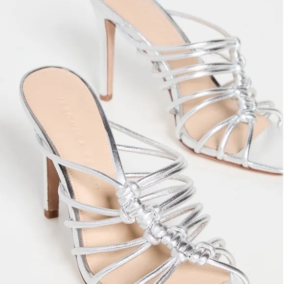 New! Veronica Beard Avita Women'sStrappy Leather Sandals Silver Heels Sz 7 $395