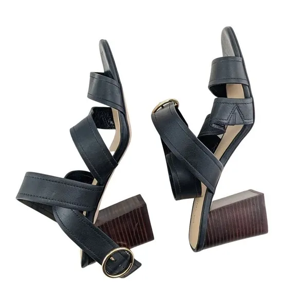 NEW Via Spiga Elianna Leather Black Criss-Cross Sandals SZ 9.5