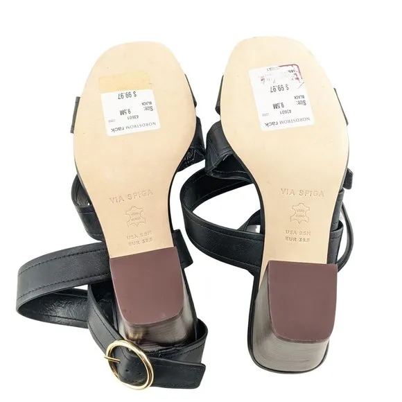NEW Via Spiga Elianna Leather Black Criss-Cross Sandals SZ 9.5
