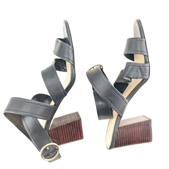NEW Via Spiga Elianna Leather Black Criss-Cross Sandals SZ 9.5
