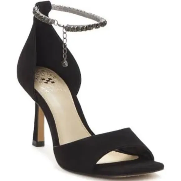 NEW Vince Camuto Size 6.5 Women's Evensa Chain Strap Sandal - Black Suede