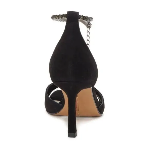NEW Vince Camuto Size 6.5 Women's Evensa Chain Strap Sandal - Black Suede