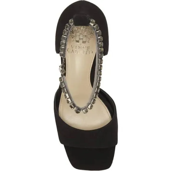 NEW Vince Camuto Size 6.5 Women's Evensa Chain Strap Sandal - Black Suede