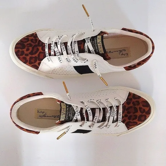NEW Vintage Havanna Dina White Leopard Print Women's Low Top Sneakers US 11