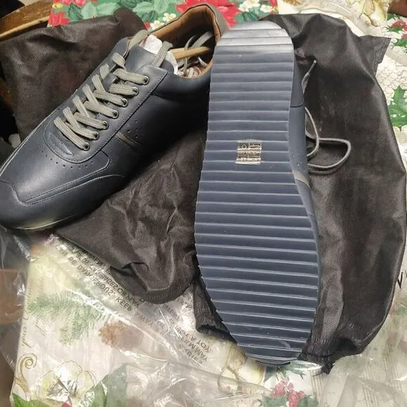 New Without Box Thomas &amp; Vine Fenway Leather Navy Low Top Sneaker Men's 13 Wide