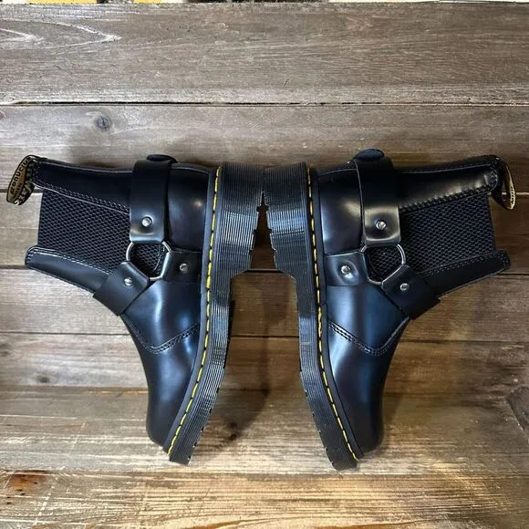 New Womens Dr Martens Wincox‎ Black Leather Harness Chelsea Ankle Boots Size 5 M