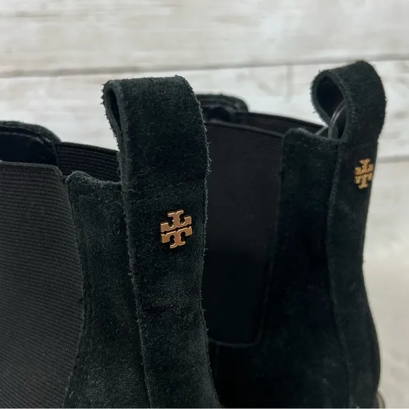 NEW Womens Size 5 Tory Burch Chelsea Lug Sole Black Suede Leather Ankle Bootie