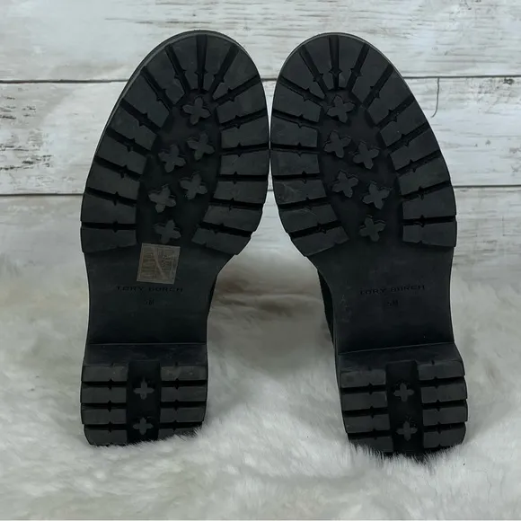 NEW Womens Size 5 Tory Burch Chelsea Lug Sole Black Suede Leather Ankle Bootie