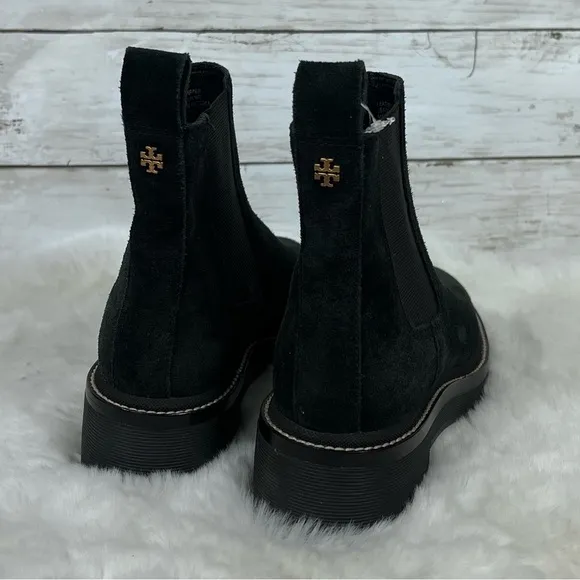 NEW Womens Size 5 Tory Burch Chelsea Lug Sole Black Suede Leather Ankle Bootie