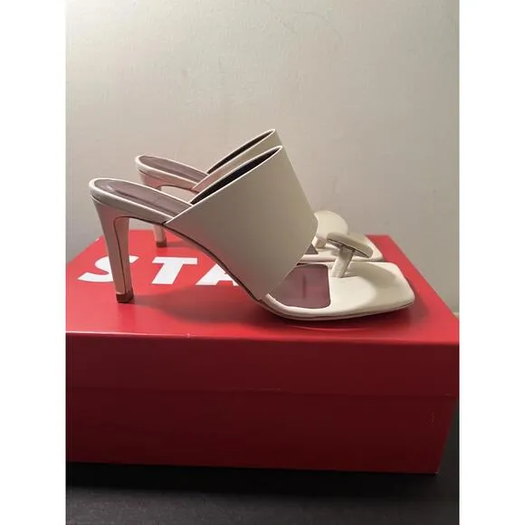NEW WOMENS STAUD LUNA CREAM/WHITE LEATHER HEEL Sandal EU 37 US 7 $375 SQUARE TOE