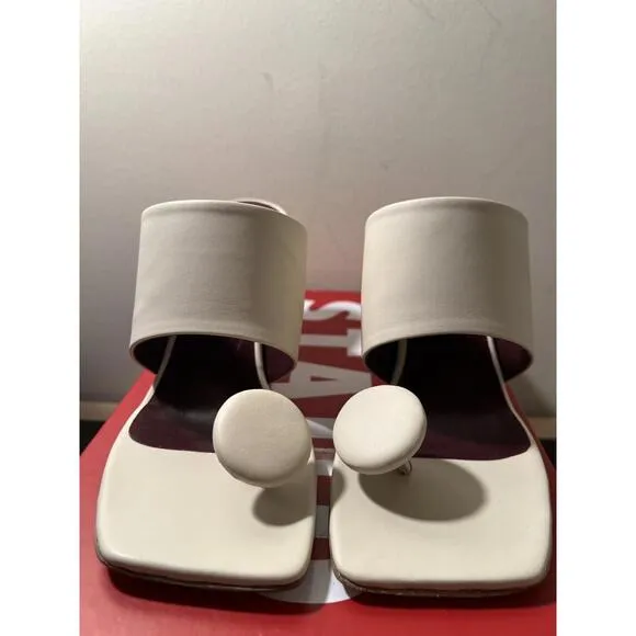 NEW WOMENS STAUD LUNA CREAM/WHITE LEATHER HEEL Sandal EU 37 US 7 $375 SQUARE TOE