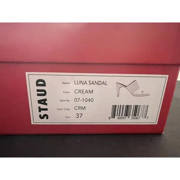 NEW WOMENS STAUD LUNA CREAM/WHITE LEATHER HEEL Sandal EU 37 US 7 $375 SQUARE TOE