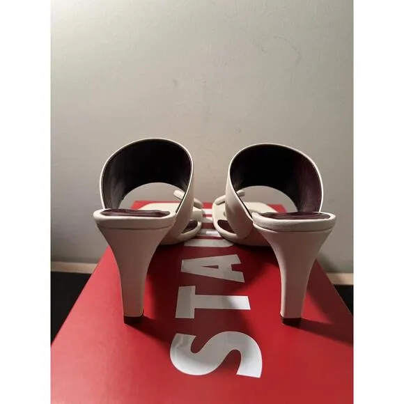 NEW WOMENS STAUD LUNA CREAM/WHITE LEATHER HEEL Sandal EU 37 US 7 $375 SQUARE TOE