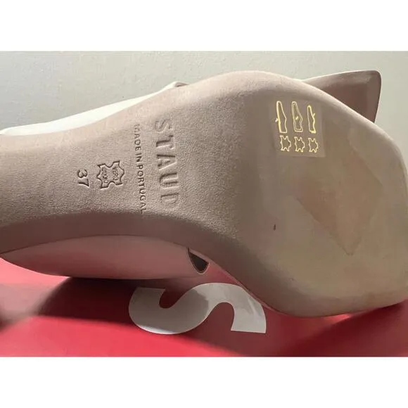 NEW WOMENS STAUD LUNA CREAM/WHITE LEATHER HEEL Sandal EU 37 US 7 $375 SQUARE TOE