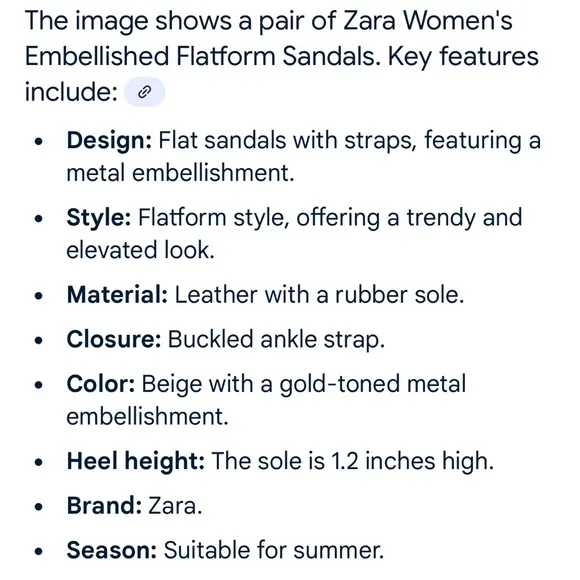 New! Zara Sz 9, beige flatform leather golden metal ankle strap sandals.