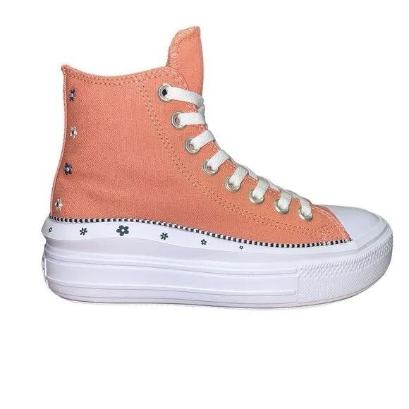 New Converse Women's Chuck Taylor All Star Move Platform Daisies Peach Sneakers