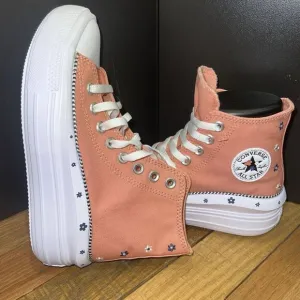New Converse Women's Chuck Taylor All Star Move Platform Daisies Peach Sneakers