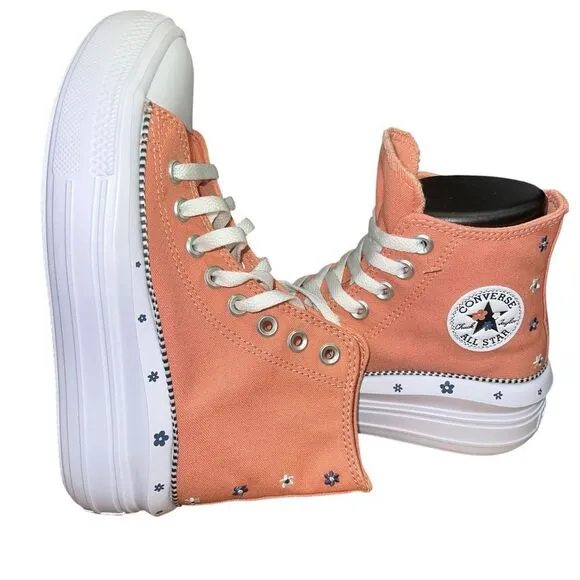 New Converse Women's Chuck Taylor All Star Move Platform Daisies Peach Sneakers