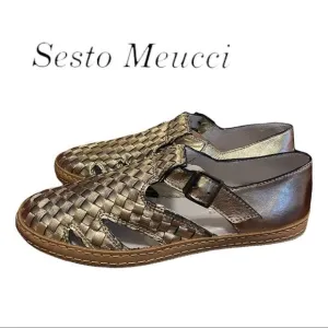 NEW Sesto Meucci  Women's &quot;Nappa&quot; Platino Woven Buckle Loafers 5